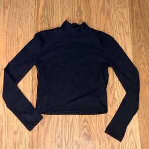 Jolie & Joy Black Ribbed Mock Neck Long Sleeve Crop Top - Girls Size 7/8